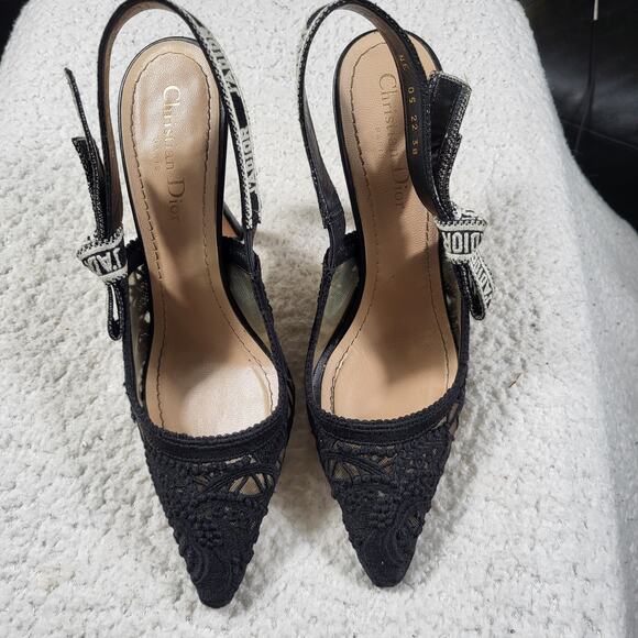 DIOR J'Adior   Slingback Pump Black a Jacquard face fabric  size 38 US 8 - Picture 1 of 6